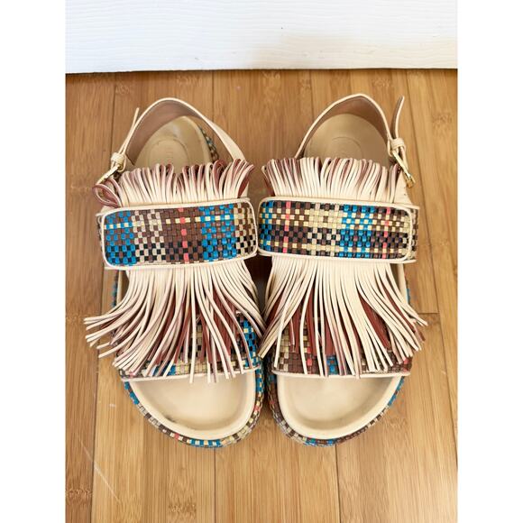 ULLA JOHNSON Alba Fringe Platform Sandals Leather Boho Slides 38 - Picture 3 of 8